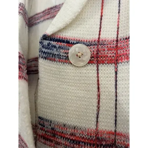 Vintage 70s Knit Fashion Plaid Long Cardigan Sweater Acrylic L Coastal Grandma - Picture 14 of 15